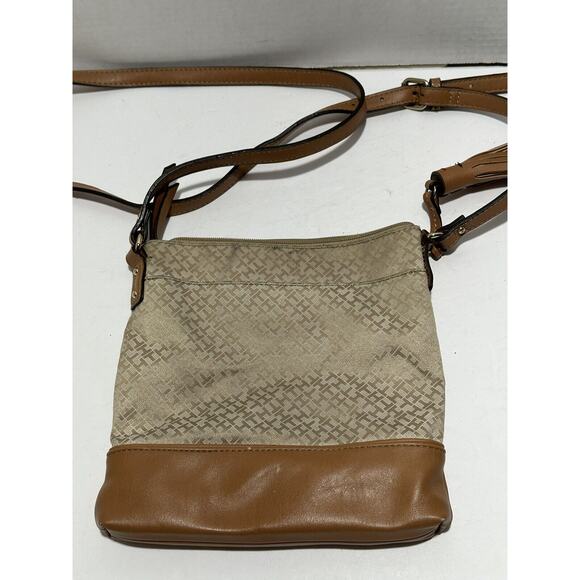 Tommy Hilfiger Crossbody Brown Logo Print Canvas Leather Frin Charm Shoulder Bag - Picture 5 of 8